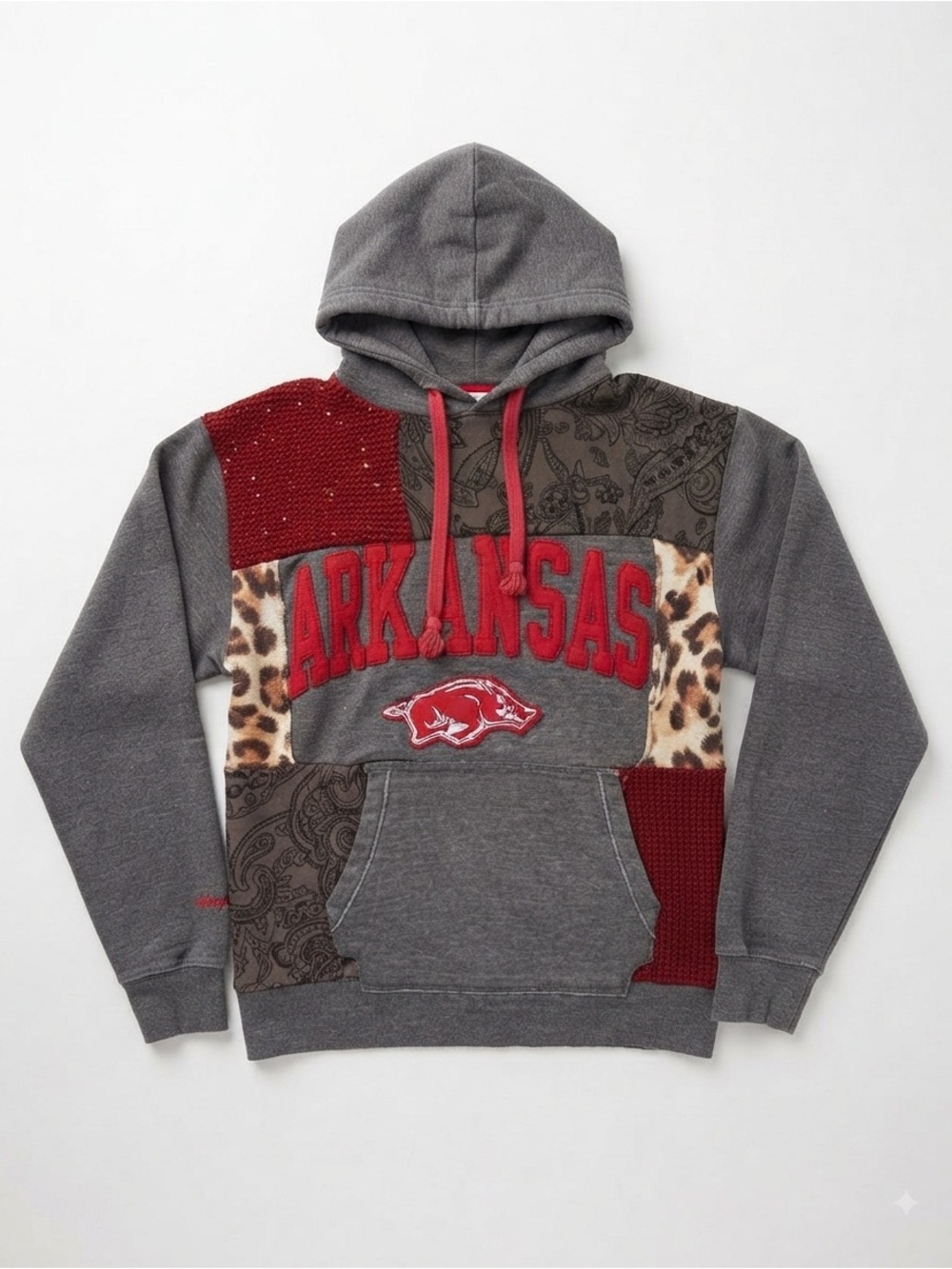 Reworked Arkansas Razorbacks Patchwork Mixed Media Hoodie S/M